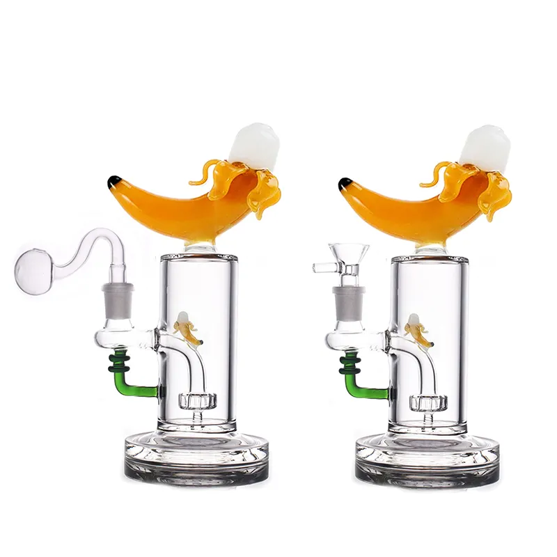 Bong in vetro inebriante più economico a forma di banana Narghilè Olio Dab Rigs Soffione Matrix Tubi per acqua Perc Giunto femmina da 14 mm Bong unici con tubo bruciatore a olio in vetro maschio