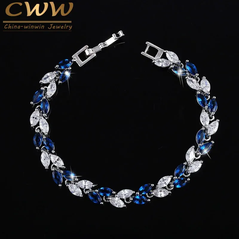 Chaîne CWWZircons le Design d'été couleur or blanc autrichien bleu Royal cristal bracelets pour femme bijoux de mode CB133 231128