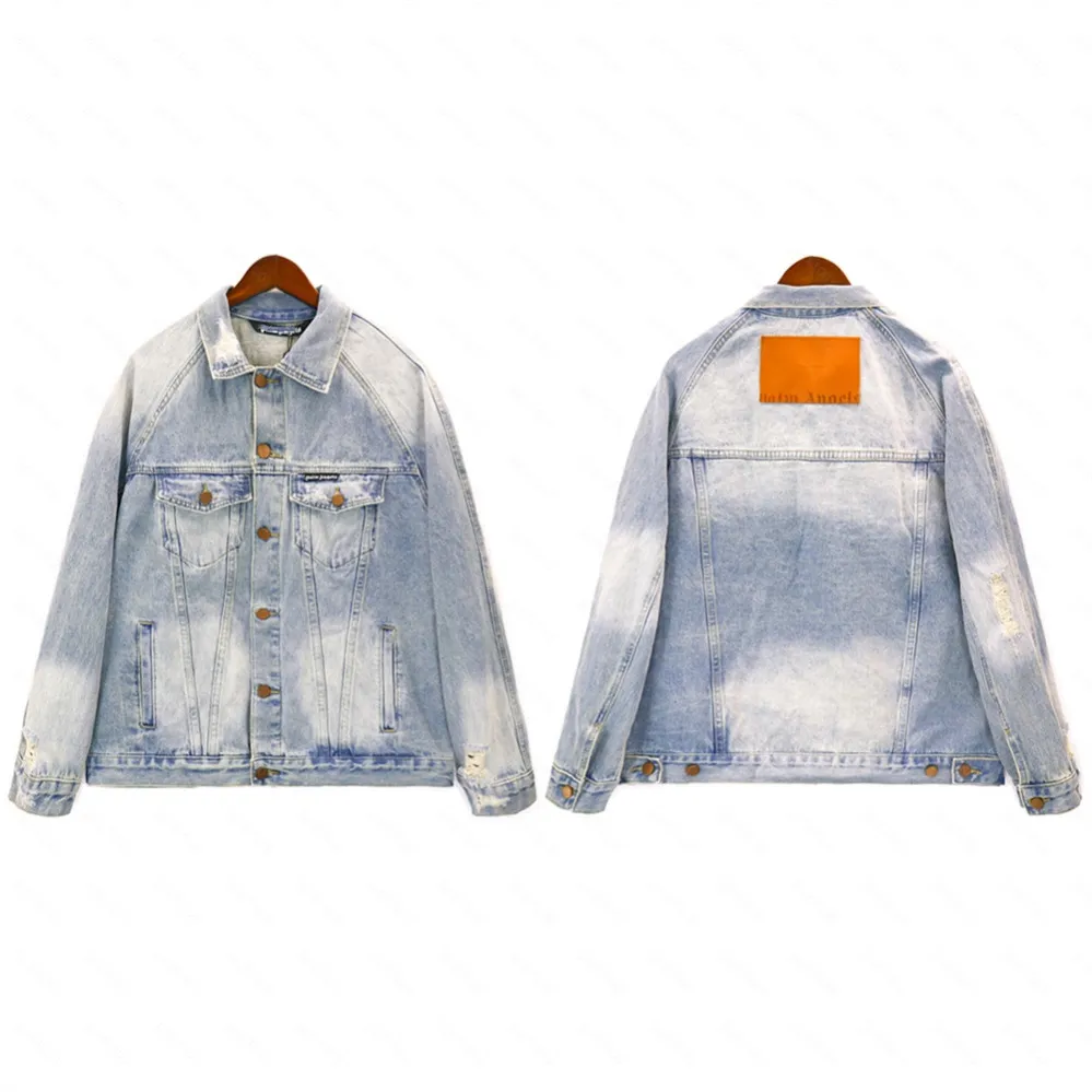 Palms Palm Angel PA 23FW Designer Mens Denim Jacket Woman Casual Loose Jackets Classic Wash Ytterkläder Outsize Frayed Stylist Streetwear Hip Hop Clothing Angels FZG