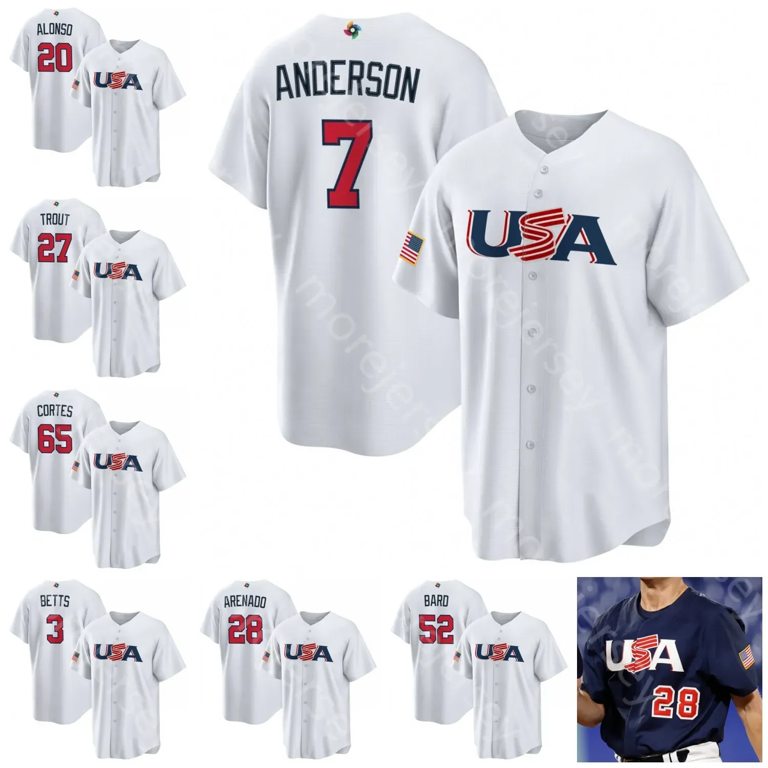 PERSONALIZADO 2023 Clásico mundial de béisbol Equipo WBC EE. UU. Jersey Paul Goldschmidt Pete Alonso Tim Anderson Trea Turner Mullins DeRosa Will Smith Mikol