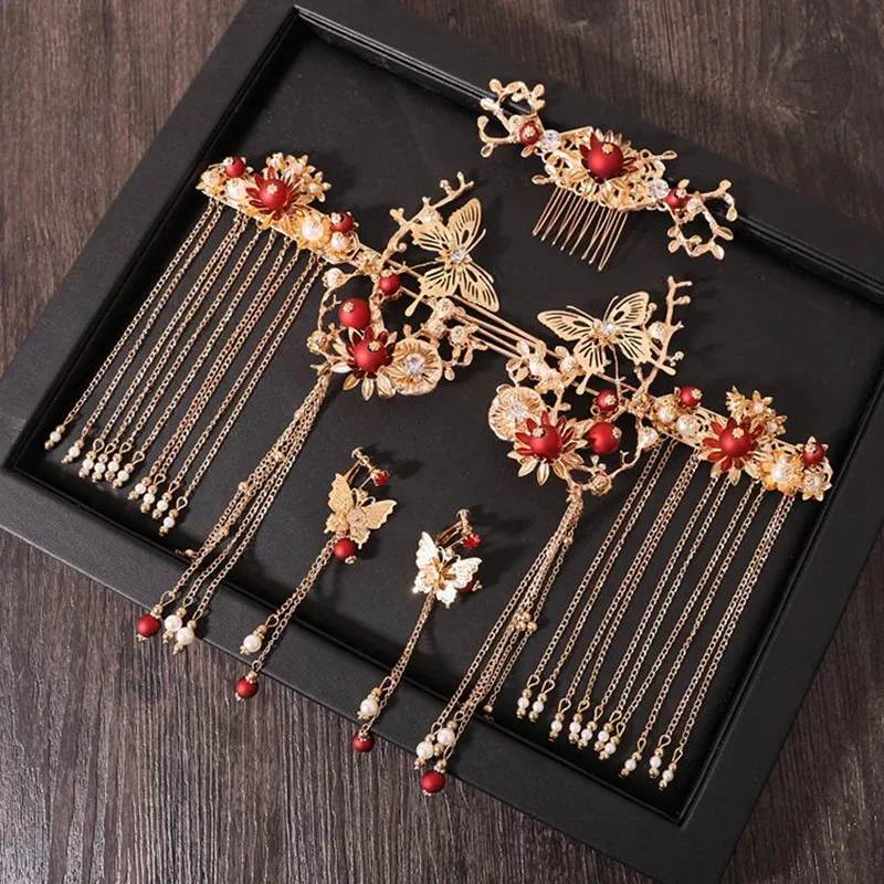 Bruiloft Haarsieraden Vrouwen Hanfu Haarkammen Traditionele Chinese Bruiloft Haaraccessoires Hoofdband Stok Hoofdtooi Hoofdsieraden Bruidshoofddeksel Pin 231128