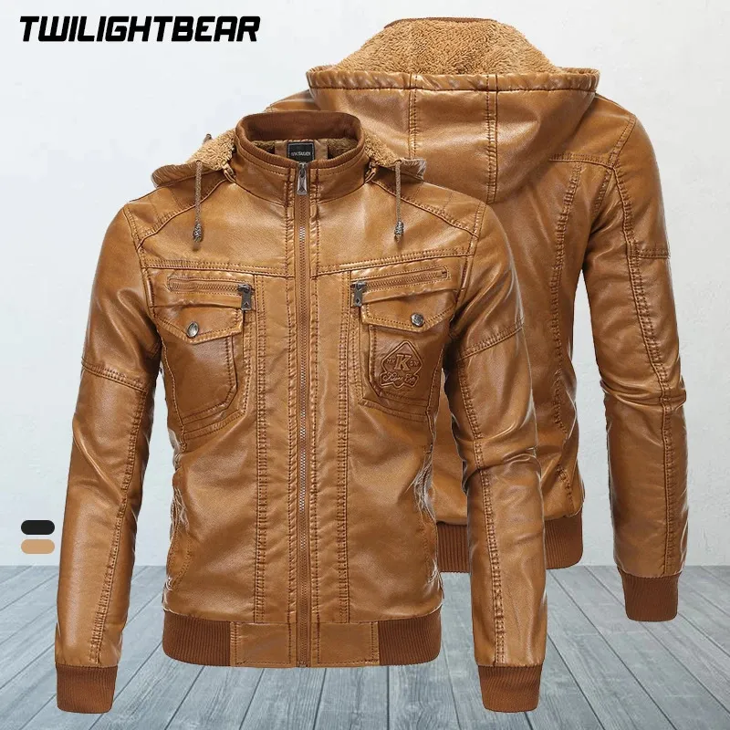 Mens Leather Faux Winter Jackets Male Hooded Fleece Coat EUR Size Streetwear PU Casual Biker Men Motorcycle Jacket AS1603 231129