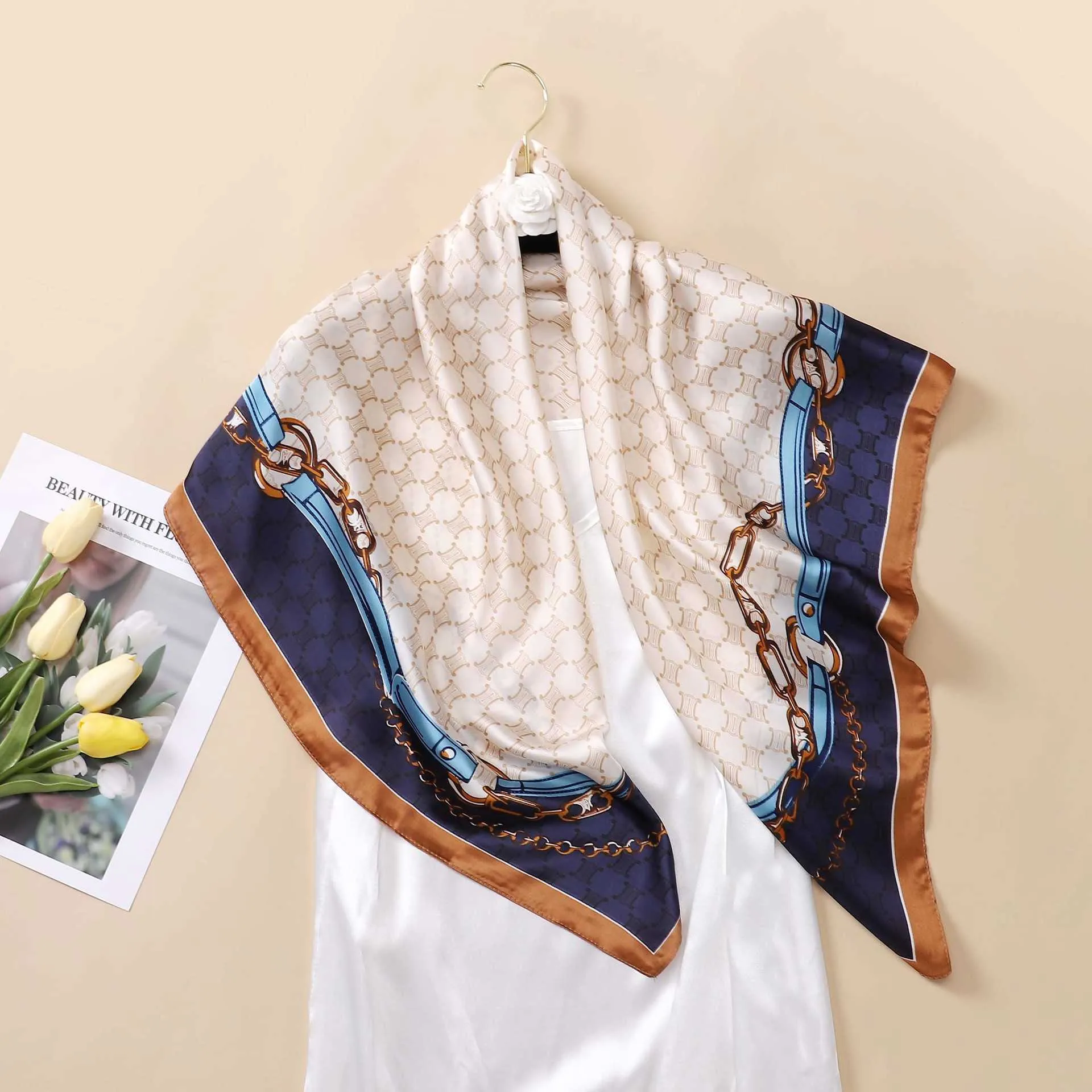 Scarves: Women's 90cm Square Silk Satin Scarf with Luxury Print, Neck Tie,  Hair Bandana, Head Kerchief, Hijab Shawl Wraps Collection