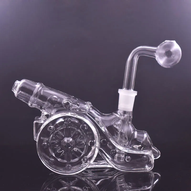 Narguilés verre brûleur à mazout Bong conduite d'eau Dab Rigs barboteur tuyau de fumée forme d'artillerie unique fumer à la main Bong avec tuyaux de brûleur à mazout en aval