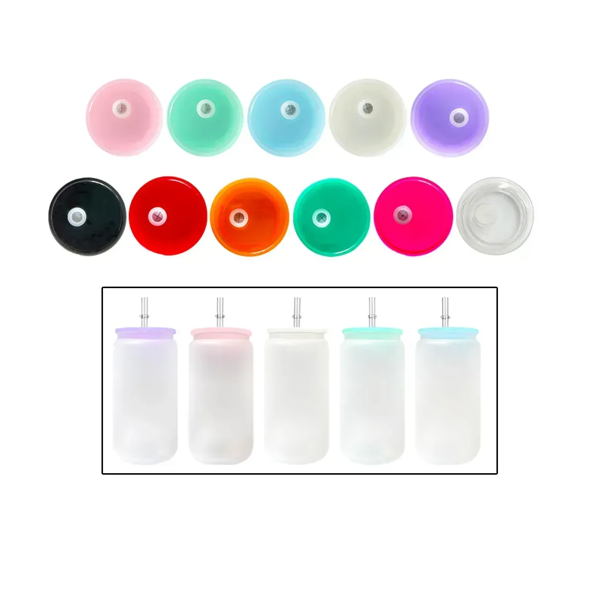 BPA Free Wholesale Standard Plastic Plastic Lids with Straw Hole Acrylic LID لـ 16oz Glass Can 921 JJ 10.7 LL