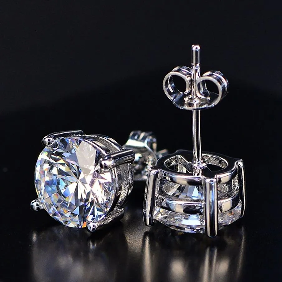 Ronde Cut Stud Oorbellen 18k White Gold Filled Heren Dames Echte Clear Cubic Zirconia Oorbellen Voorkomen Allergy237U