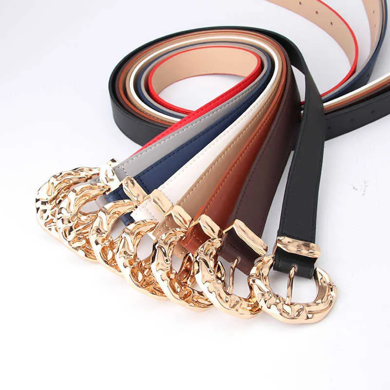 Belts Women's fashion personality belt trend simple jeans trouser belt big metal buckle decorative belt
