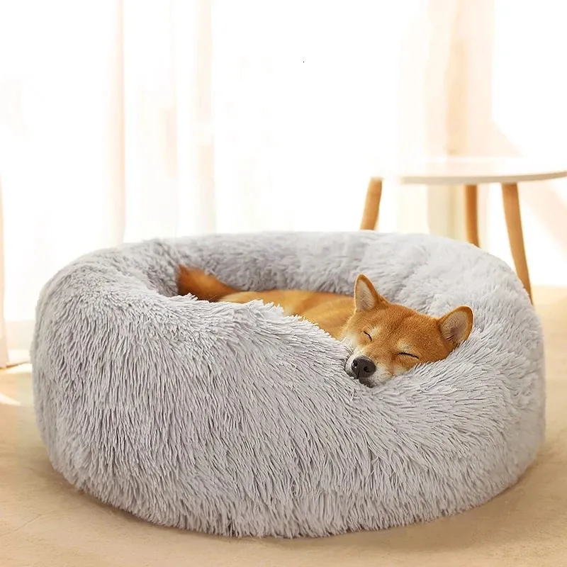 Canis Pens MADDEN Round Dog Bed Cat Pet Bed Super Macio Long Plush Winter Warm Puppy House Fofo Pet Sleeping Basket Almofada Suprimentos para Cães 231129