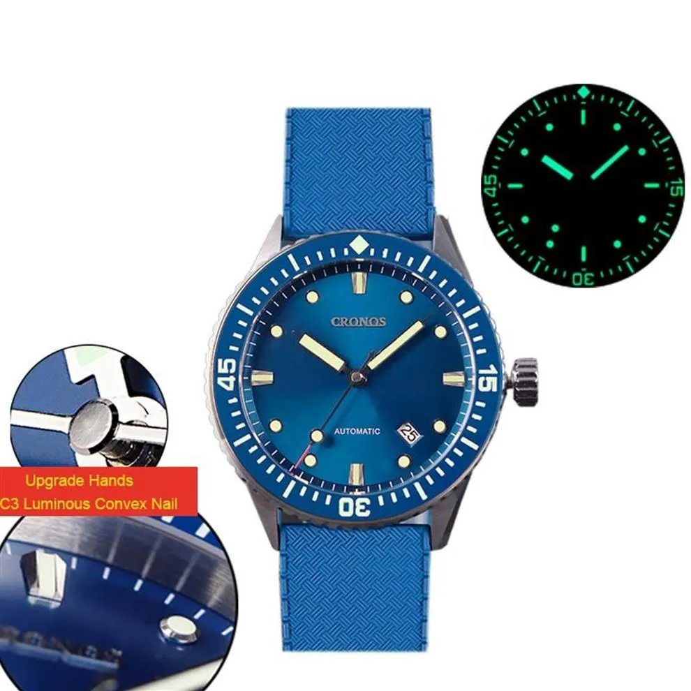 Montres-bracelets Cronos Sea Diver Watch Sapphire inoxydable NH35 Mouvement automatique Lunette en céramique 200m Résistant à l'eau Lume 258k