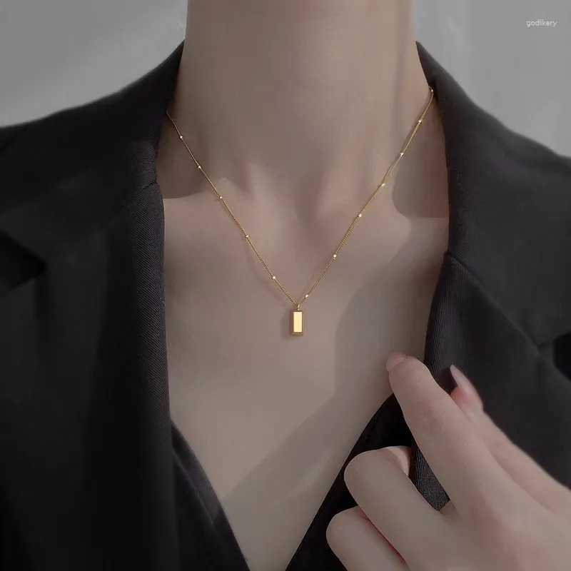 Chains 2023 Sinple Design Long Block Gold Color Necklace Female Niche Clavicle Chain Titanium Steel Birthday Gift Jewelry