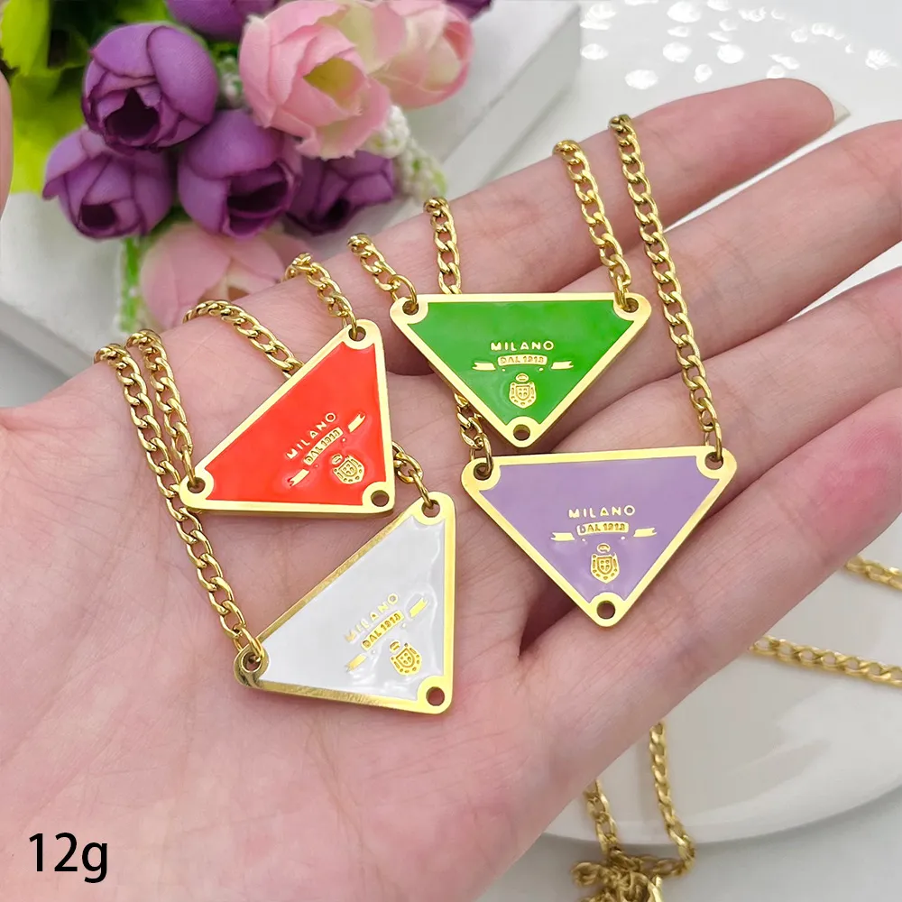 Collier pendentif en forme de Triangles de marque élégante, bijoux plaqués or émaillés de 4 couleurs, cadeau pour femmes