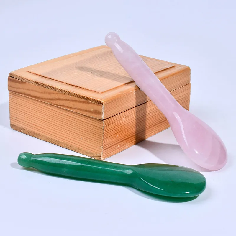 Rose Quartz Spoon Shaped Guasha Eye Cream Spatula Skin Care Natural Obsidian Jade Facial Gua Sha Tool Healing Massage Stone Acupuncture Pen Beauty