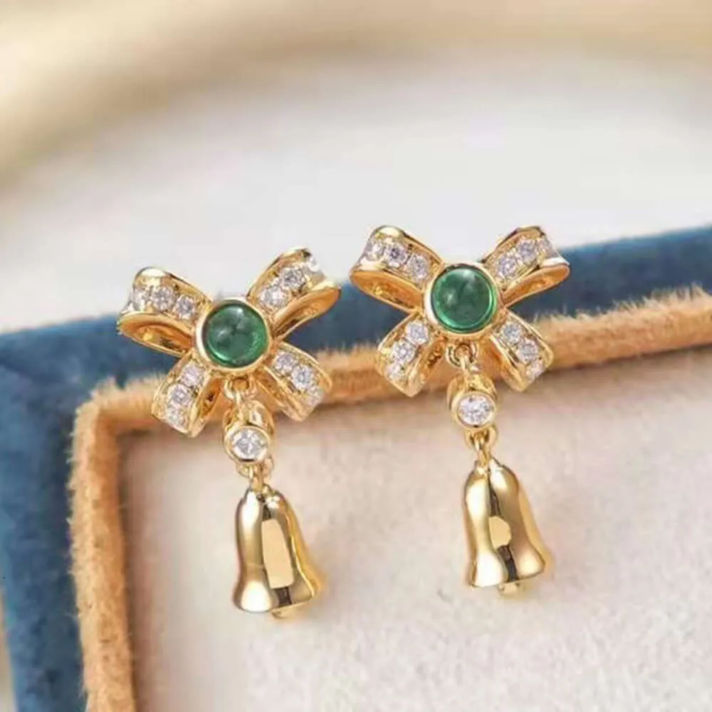 Bowknot Bells Real Natural Diamond Ruby Emerald Christmas örhängen Högkvalitativa smycken 18 K Guld