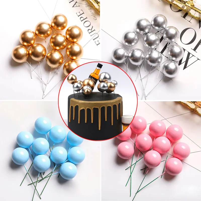 Andere evenementenfeestjes 20 stks metalen ball cake topper creatief diy decor voor bruiloft verjaardag decoraties goud zilveren blauw roze cupcake 230428