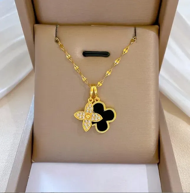 Fashional New Womens Designer Fashion Flowers Four-Leaf Clover Cleef Pendant Halsband Guldhalsband smycken