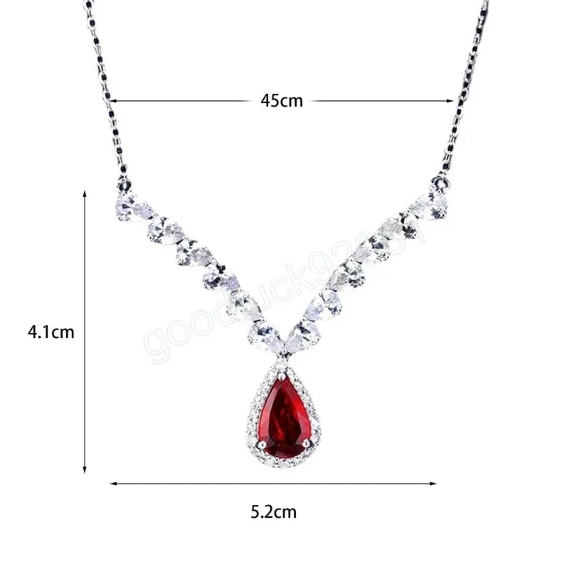 Exquis Collier en forme de pierre en V Red Cz Garnet Garnet Garnet pour femmes bijoux de bijoux pour femmes de la chaîne de clavicule