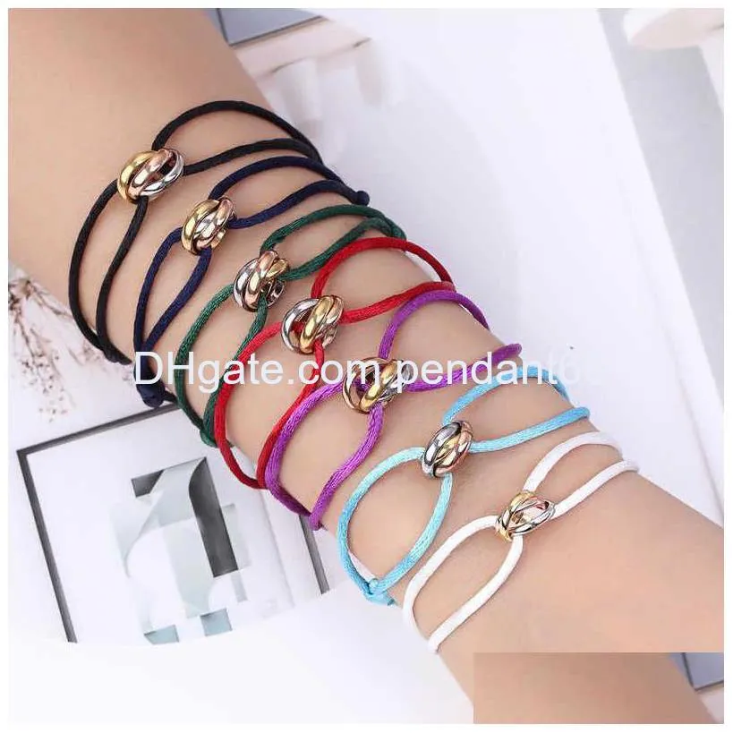 Bangle Zlxgirl High Quality Stainless Steel Bracelet 3 Metal Buckle Ribbon Lace Up Chain Silk String Hand Make H0903 Drop Delivery J Dhcze