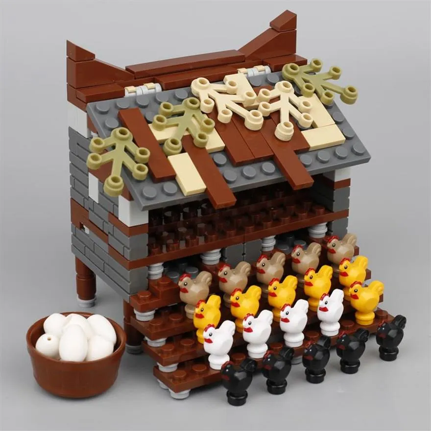 Moc Farm House Buildings Blocks City Animal Chicken Diy Plant Eggs Minifigs Accessories Parts Food Model bricks Toy for Children C1222Y