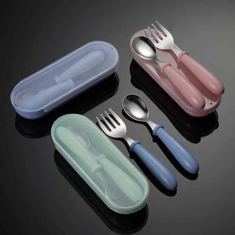 Cups Dishes Utensils Baby Gadgets Tableware Set Children Utensil Stainless Steel Toddler Dinnerware Cutlery Cartoon Infant Food Feeding Spoon Fork P230314