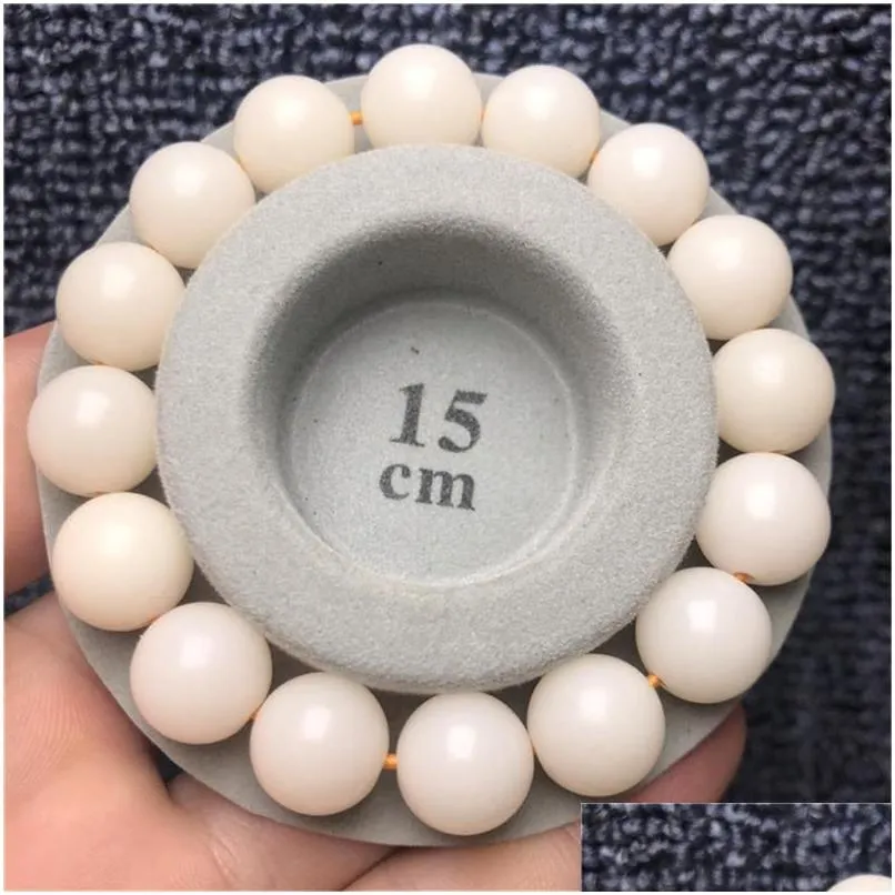 Perlenstränge Großhandel 10 Stück natürliches weißes Bodhi-Wurzel-Armband runde Perlen Samen Damen-Einzelkreis-Armbänder 12 mm Buddha D Dhar7