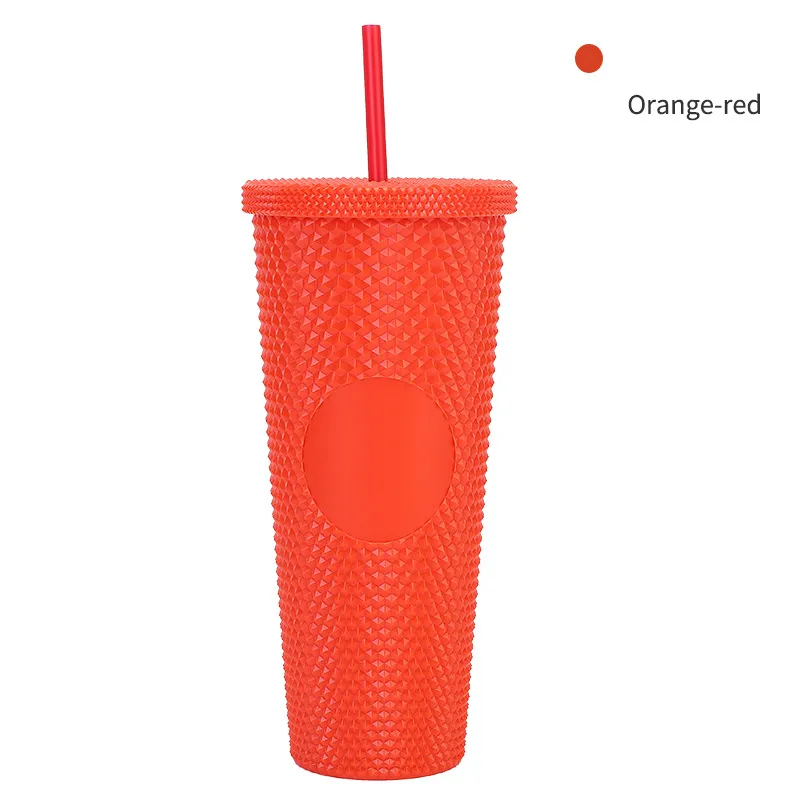 Gradient plastikowy kubek kreatywny podwójny słomek plastikowy kubek przenośna duża pojemność durian cup Cool Portability Kitchen Product