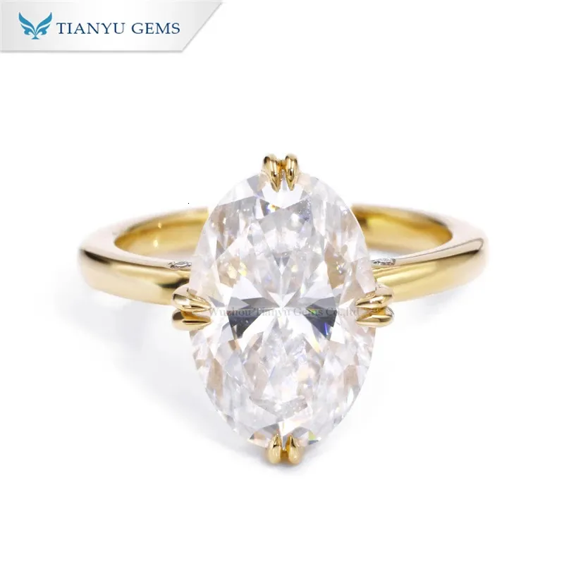 結婚指輪Tianyu Gems 93x14mm楕円形のカットダイヤモンドエンゲージメントd VVS女性10k 14K 18Kイエローゴールドカスタマイズされたリング231128