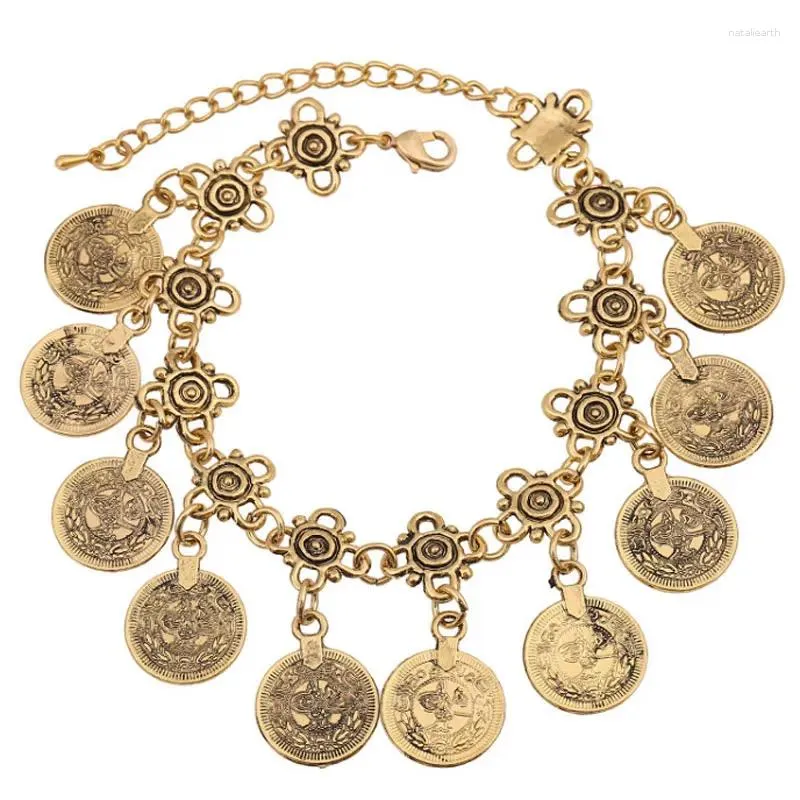 Charme pulseiras kmvexo festa hippy boho praia turco jóias cor de ouro moeda vintage bohemia esculpida pulseiras para mulher pulseras