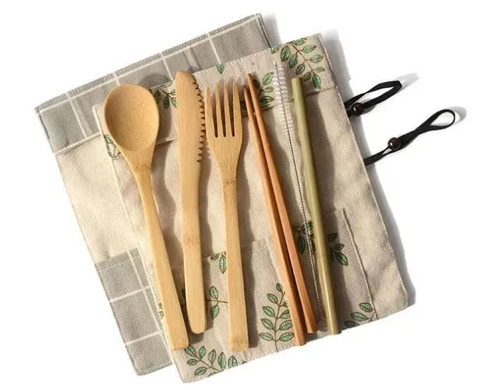 Bamboo Utensils travel Cutlery Set Eco-Friendly Wooden Outdoor Portable bamboo cutlery Set Spoon Fork Chopstick