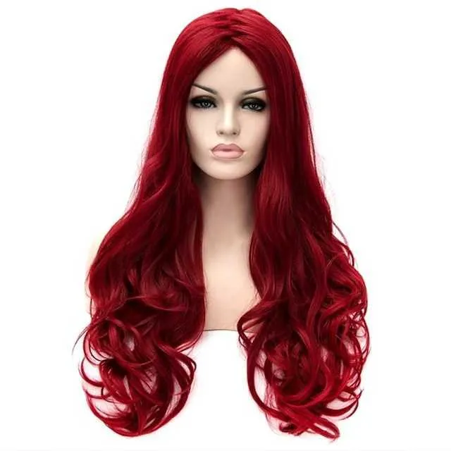 Syntetiska peruker Fashion Wig Wine Red Long Curly Halloween Style