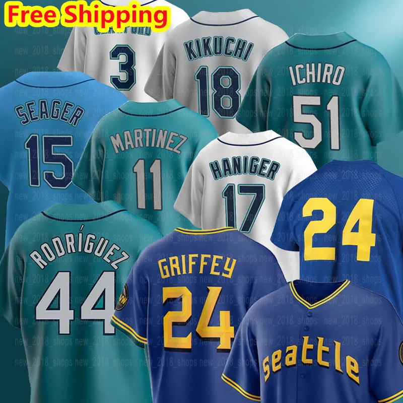 44 Julio Rodriguez Mariners City Connect Maglie da baseball Seattle Ken Griffey Jr. Jarred Kelenic Luis Castillo Ichiro Suzuki Paul Sewald Kolten Wong