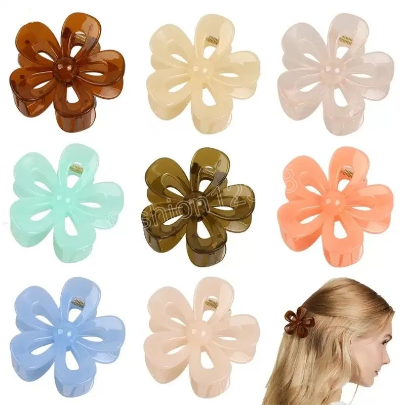 Lunghezza 7 CM Gelatina Colore Forma di fiore Morsetto Donna Coda di cavallo Scrunchies Capelli medi Artiglio Clip Pianta Forcine di plastica Lavare Accessori per copricapo