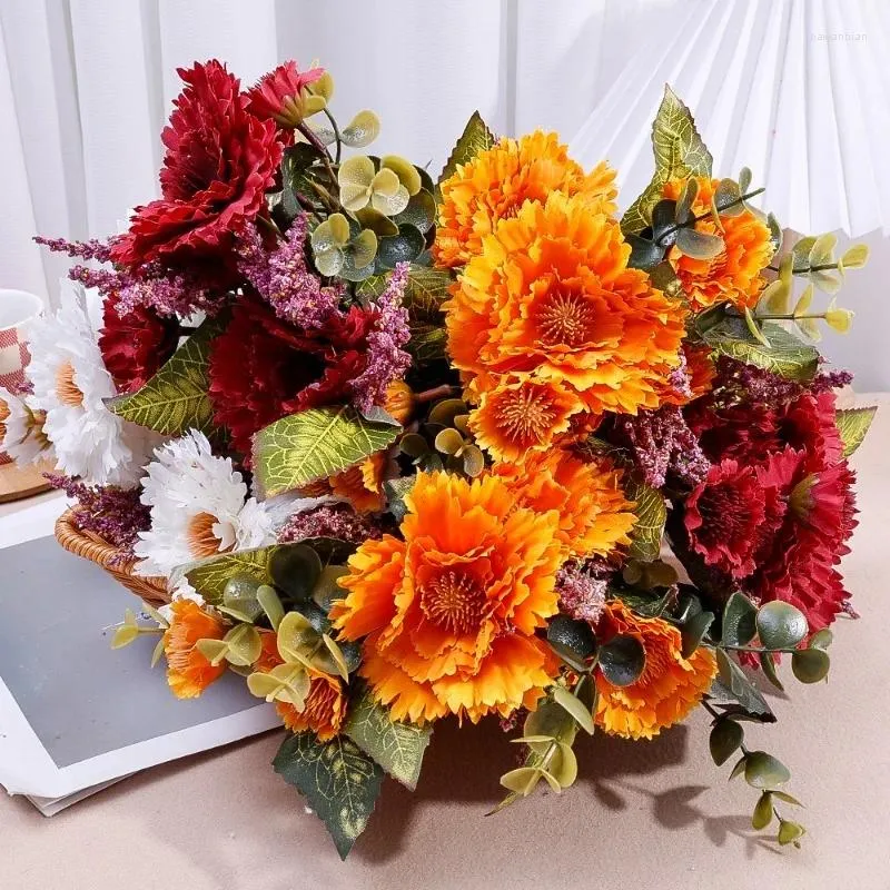 Decorative Flowers Artificial Orange Yellow Sunflowers Fake Gerbera Silk Daisy Flower Garden Party Wedding Home Decor Simulation Bouquet