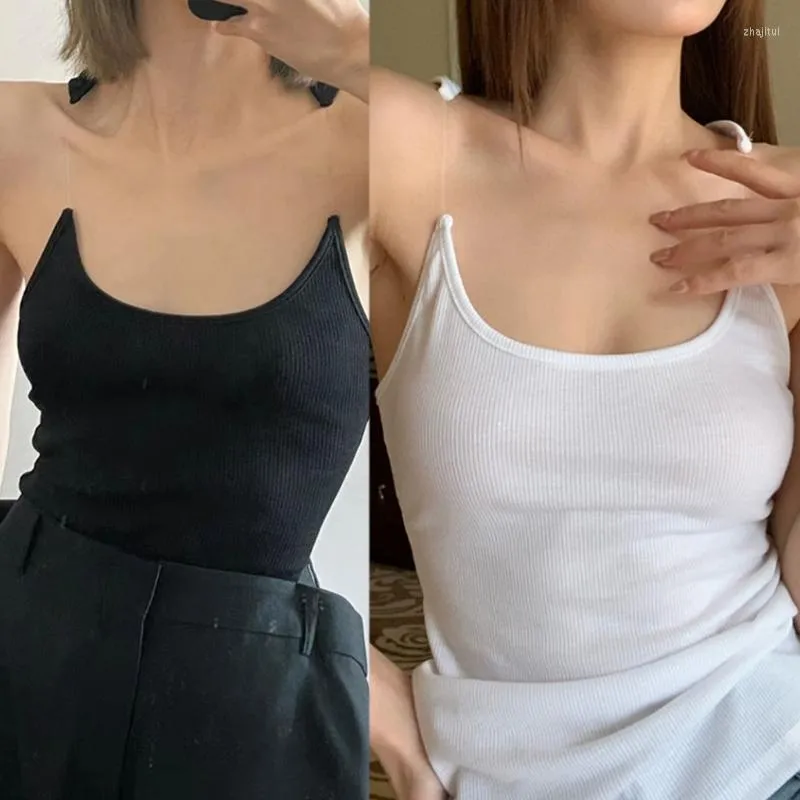 Kvinnors tankar 95AB Kvinnor Summer Seaside Invisible Strap Camisole Large U Neck Crop Top Sleeveless Vacation Travel Sling Vest