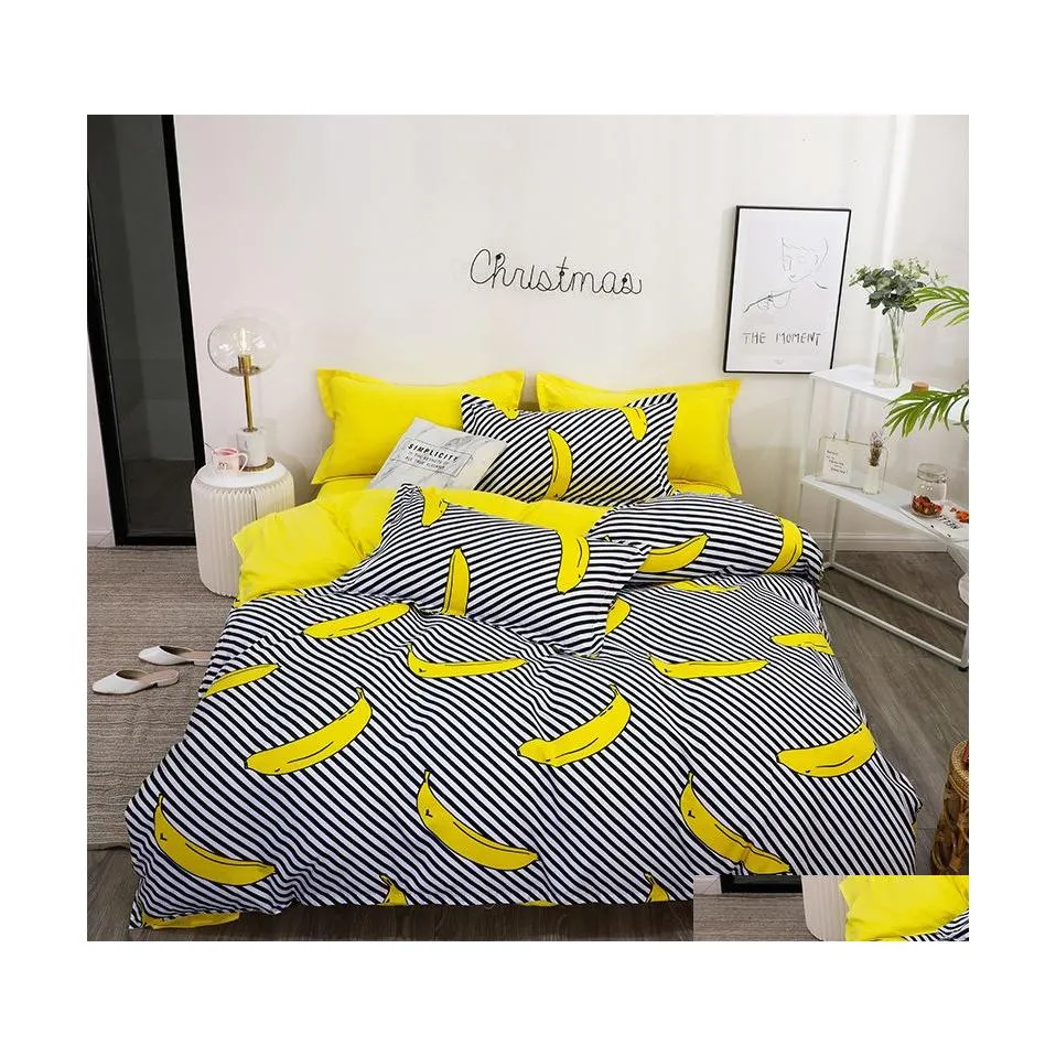 Bettwäsche-Sets Yellow Banana Bettwäsche-Set Boy Girl Home Flat Sheet Pillowcase Duvet Er 3/4Pcs Queen King Fl Single Size Y200417 Drop Dhfjm