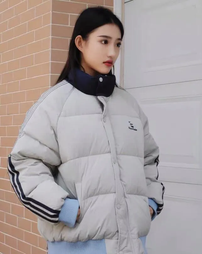Damen Oberbekleidung Mäntel 2023 Baumwolle gepolsterte Kleidung der Marke China-Chic Vintage Straßenliebhaber Hip-Hop Amerikanische lockere Sport-Streifen-Farbkontrast-Brotjacke