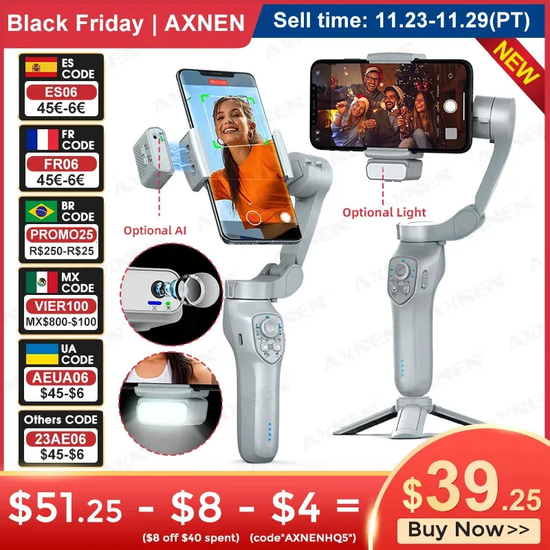 Stabilizers AXNEN HQ5 3 Axis Handheld Gimbal Stabilizer Selfie Tripod for Smartphone iPhone Android Optional AI Module Fill Light VS HQ3 231128