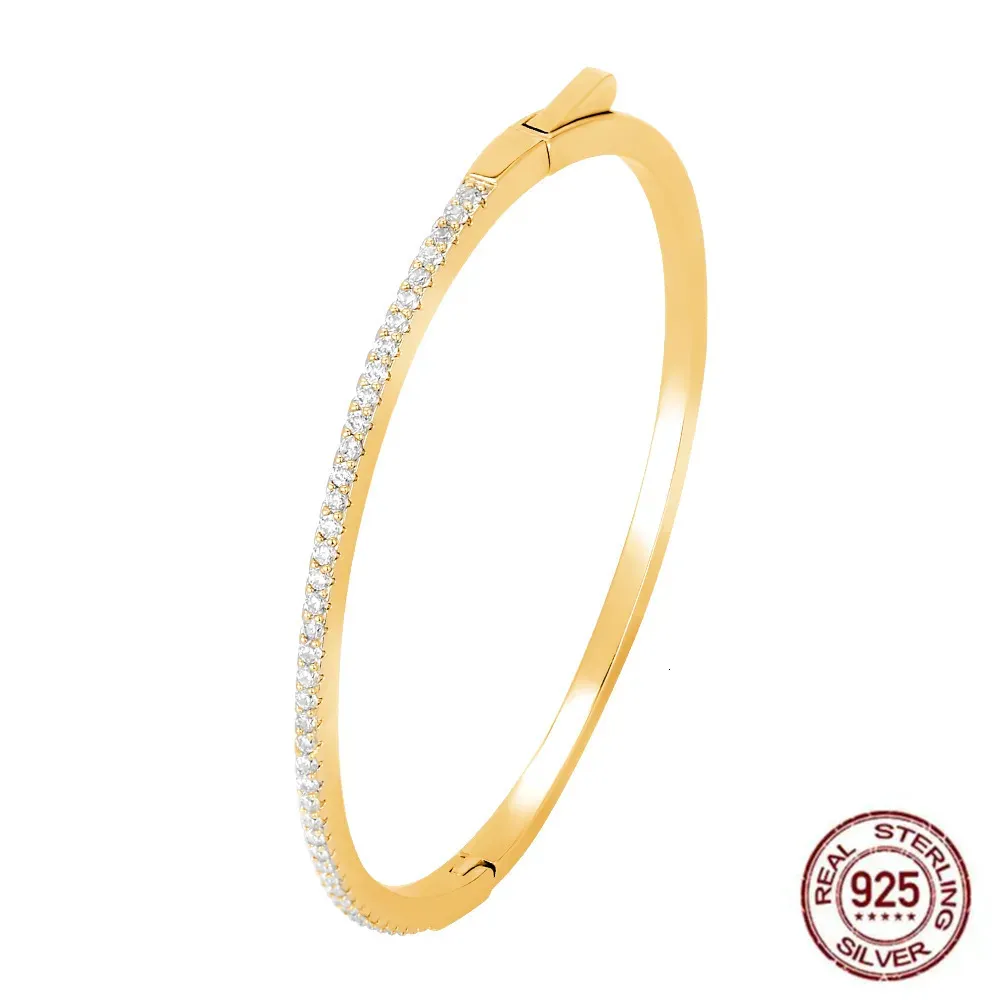 Bangle Poulisa S925 Mankiet Cienka Bieczenia dla kobiet 925 Srebrna utwardzanie Banles Moisa Moissan z przełącznikiem pulseras 231128