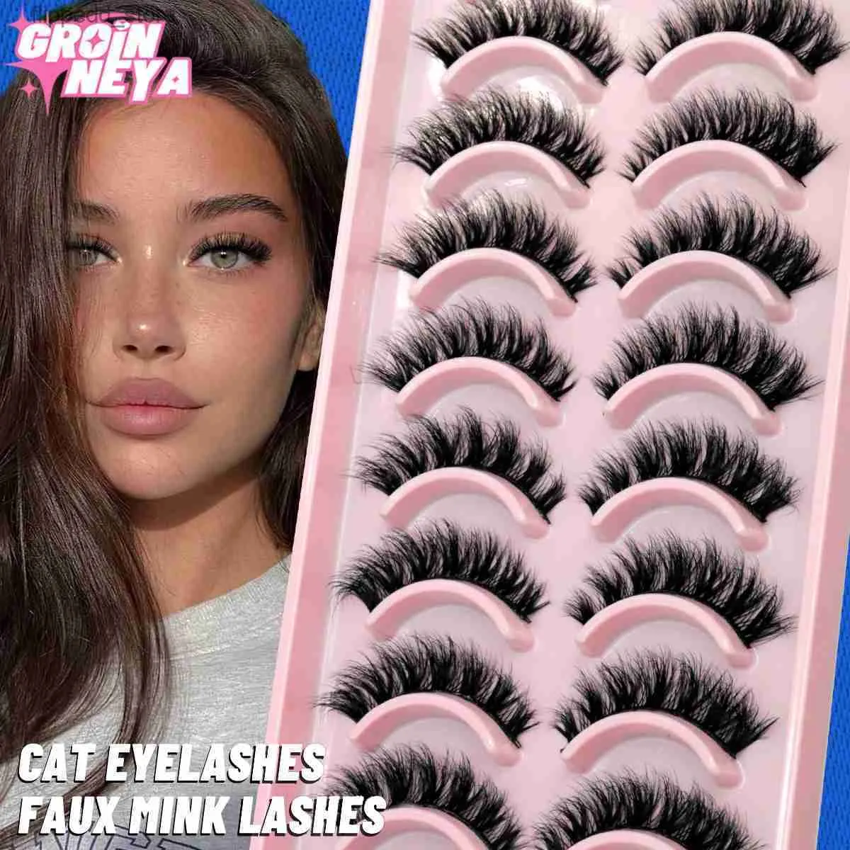 Cílios Postiços GROINNEYA 10 Pares Cílios Cat Eye Lashes 3D Natural Falso Fofo Wispy Natural Cruz Cílios Extensão Maquiagem Q231129