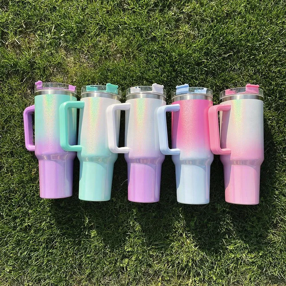 Gradient Glitter Tumbler 40oz Insulated Stainless Steel Water Bottle With  Handle And Straws Ideal For Travel And Car Use From Enjoyweddinglife, $6.23