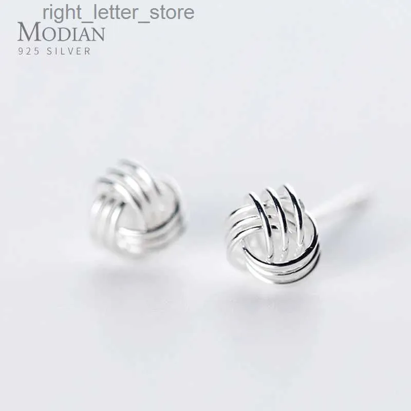 Stud Modian New Arrival Lovely Knotted Stud Earrings for Women Sterling Silver 925 Anti-Allergy Four Size Ear Pin Fine Jewelry Gift YQ231128