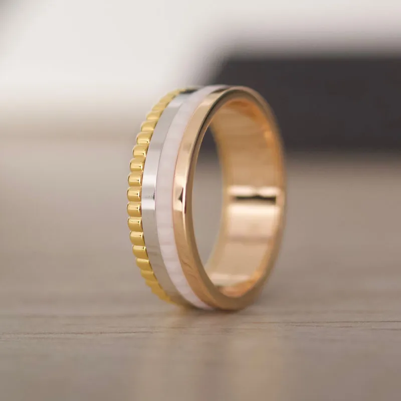 Anel de cerâmica de festa jewerlry de luxo de alta qualidade para mulheres anel encantador movimento banhado a ouro 18k