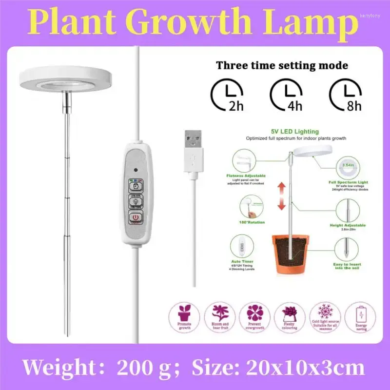 Luces de cultivo LED para interior, anillo de ángel, luz de crecimiento de plantas, 2/4/8H, temporizador de encendido/apagado, USB, 5V, altura retráctil, luz solar simulada de espectro completo