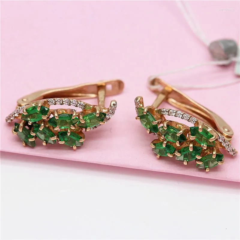 Dangle Earrings 585 Purple Gold Classic Inlaid Emerald For Women 14K Rose Plated Fresh Light Luxury Party Wedding Jewelry