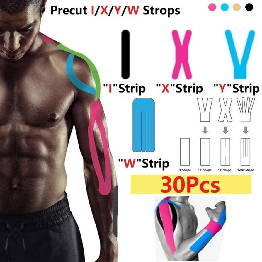 30 Stuks Set Kinesiologie Tape Voorgesneden X Y I W Strips Sport Spier Tape Bandage Zorg Kinesiologie Ehbo Tape Spier letsel Supp312M