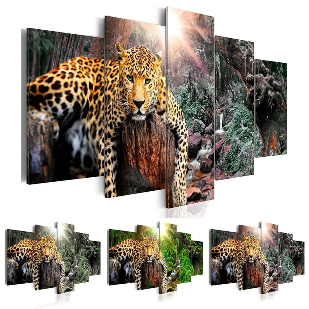 Stitch Huacan 5st/set diamantmålning 5D Tiger Full Drill Square Diamond Art Brodery Animal Multipicture