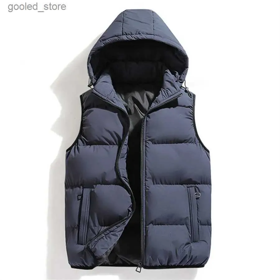 Herrenwesten Männer Mode Herbst Winter Weste verdicken Baumwolle gepolsterte Weste ärmellose Jacke Kapuzenmantel Herren warme abnehmbare Mütze Outwear Q231129