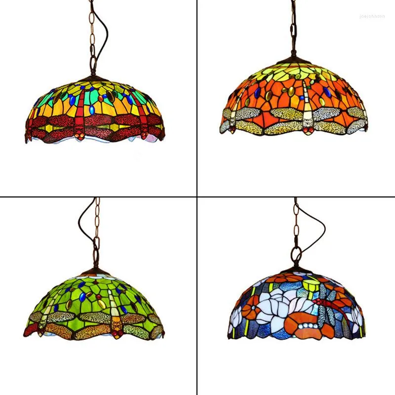 Lâmpadas pendentes de estilo europeu LED Creative El Restaurant BAR Estudar Decorativo Dragonfly de vidro colorido colorido