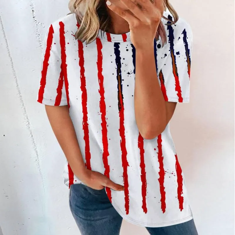 Women's T Shirts For Women Short Sleeve USA Flag Print Casual Tee Summer Casaul O Neck Tops Hiking