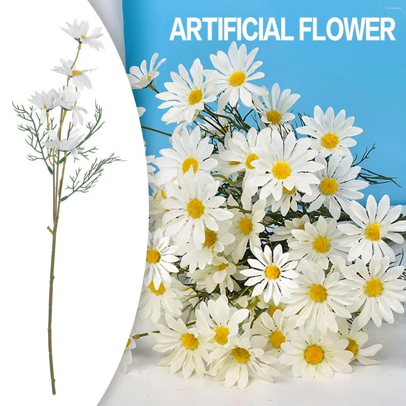 Fleurs décoratives marguerite blanche artificielle longue branche Bouquet pour la maison mariage jardin décoration bricolage mariée soie fausse fleur