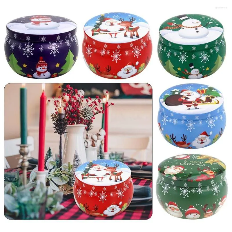 Emballage cadeau 2 pièces boîte ronde en fer de noël emballage de bonbons en fer blanc bougie Pot parfumé conteneur de thé